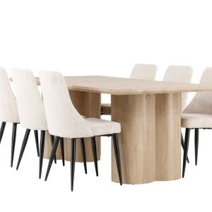 Fri frakt Venture Home Olivia Matgrupp 210 cm Rektangulär med 6 Leone stolar Whitewash/Beige - Möbler