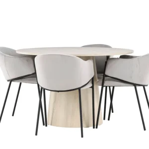 Venture Home Lanzo Matgrupp 120 cm Rund med 4 Evelina stolar Whitewash/Grå - Möbler Rabatt