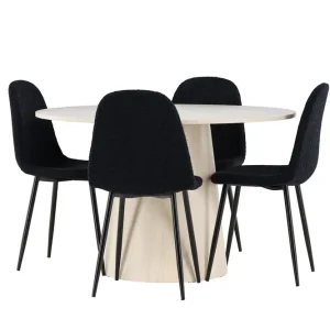 Sista chansen Venture Home Lanzo Matgrupp 120 cm Rund med 4 Polar stolar Whitewash/Svart - Möbler