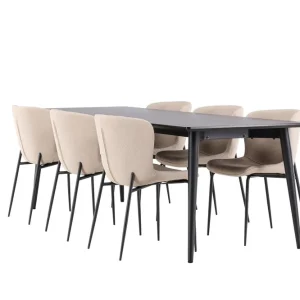 Venture Home Ellis Matgrupp 230 cm Rektangulär med 6 Modesto stolar Svart/Beige - Möbler Reapris