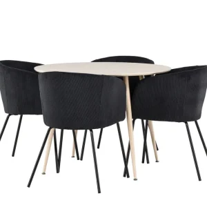Snabb leverans Venture Home Plaza Matgrupp 100 cm Rund med 4 Berit stolar Whitewash/Svart - Möbler