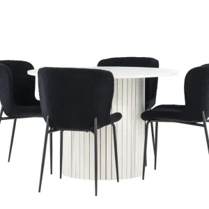Venture Home Härön Matgrupp 110 cm Rund med 4 Modesto stolar Vit/Svart - Möbler Fynd