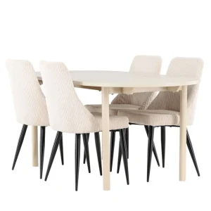 Bästa pris Venture Home Andy Matgrupp 180 cm Oval med 4 Leone stolar Whitewash/Beige - Möbler