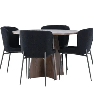 Venture Home Bootcut Matgrupp 110 cm Rund med 4 Modesto stolar Mocca/Svart - Möbler Outlet