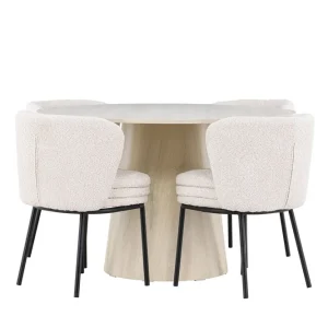 Venture Home Lanzo Matgrupp 120 cm Rund med 4 Agnes stolar Whitewash/Vit - Möbler Fri frakt