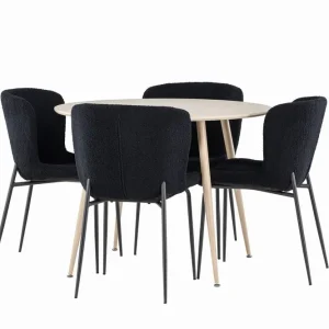 Venture Home Plaza Matgrupp 100 cm Rund med 4 Modesto stolar Whitewash/Svart - Möbler Erbjudandepris