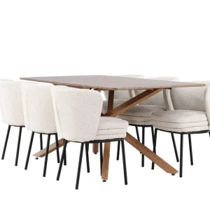 Handla nu Venture Home Piazza Matgrupp 180 cm Rektangulär med 6 Agnes stolar Mocca/Vit - Möbler
