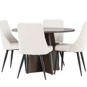 Venture Home Bootcut Matgrupp 110 cm Rund med 4 Leone stolar Mocca/Beige - Möbler Snabb leverans