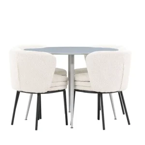 Venture Home Plaza Matgrupp 100 cm Rund med 4 Agnes stolar Grå/Vit - Möbler Snabb leverans