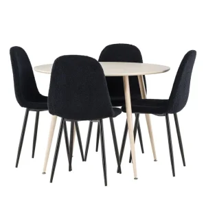 Fynd Venture Home Plaza Matgrupp 100 cm Rund med 4 Polar stolar Whitewash/Svart - Möbler