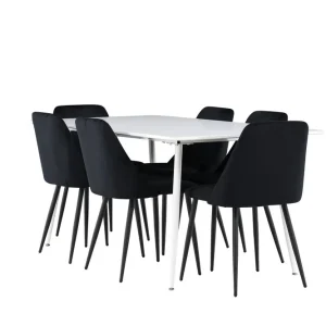 Billig Venture Home Silar Matgrupp 180 cm Rektangulär med 6 Night stolar Vit/Svart - Möbler