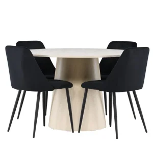 Outlet Venture Home Lanzo Matgrupp 120 cm Rund med 4 Night stolar Whitewash/Svart - Möbler
