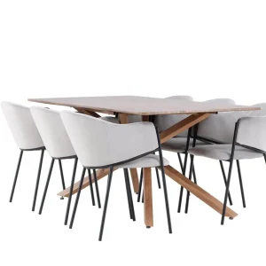 Venture Home Piazza Matgrupp 180 cm Rektangulär med 6 Evelina stolar Mocca/Grå - Möbler Rabatter