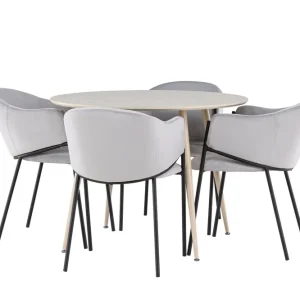 Venture Home Plaza Matgrupp 100 cm Rund med 4 Evelina stolar Whitewash/Grå - Möbler Trygg betalning
