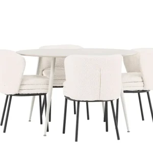 Köp online Venture Home Plaza Matgrupp 120 cm Rund med 4 Agnes stolar Beige/Vit - Möbler