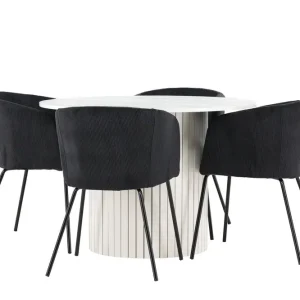Venture Home Härön Matgrupp 110 cm Rund med 4 Berit stolar Vit/Svart - Möbler Sänkt pris