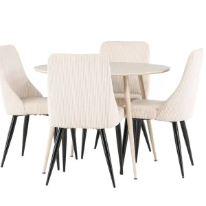 Rabatt Venture Home Plaza Matgrupp 100 cm Rund med 4 Leone stolar Whitewash/Beige - Möbler