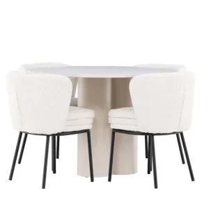Venture Home Olivia Matgrupp 110 cm Rund med 4 Agnes stolar Beige/Vit - Möbler Begränsat erbjudande