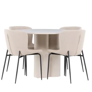 Venture Home Olivia Matgrupp 110 cm Rund med 4 Modesto stolar Beige/Beige - Möbler Kundfavorit