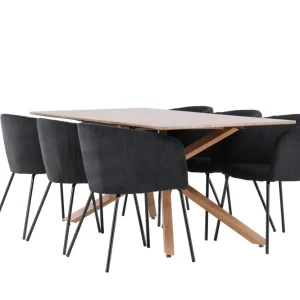 Venture Home Piazza Matgrupp 180 cm Rektangulär med 6 Berit stolar Mocca/Svart - Möbler Nedsatt pris