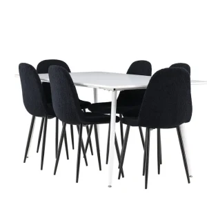 Venture Home Silar Matgrupp 180 cm Rektangulär med 6 Polar stolar Vit/Svart - Möbler Rabatter