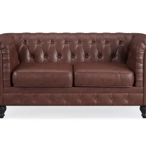 Manor House Chesterfield Lyx 2-sits Djup soffa konstläder Mörkbrun PU - Möbler risnedsättning