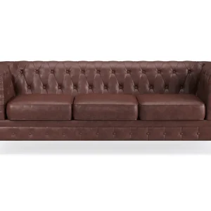 Utförsäljning Manor House Chesterfield Lyx 3-sits Djup soffa konstläder Mörkbrun PU - Möbler