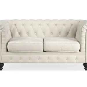 Manor House Chesterfield Lyx 2-sits Sammetssoffa - Liten djup soffa Beige Sammet - Möbler Nedsatt pris