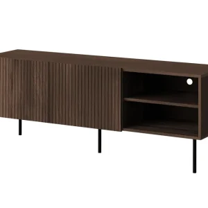 Utförsäljning Hammarstrand Ribbad TV Bänk mörk trä med förvaring - 42 cm djup 150 cm bred 58 cm hög Valnöt - Möbler