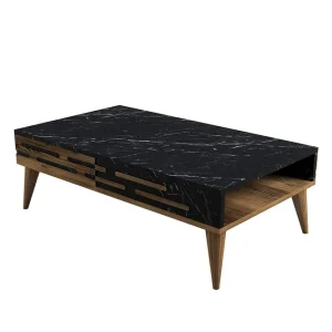 Valensiya Soffbord 105 cm Valnöt/Svart/Marmor - Möbler Sänkt pris